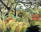 Henri Rousseau tiger in a tropical storm painting
